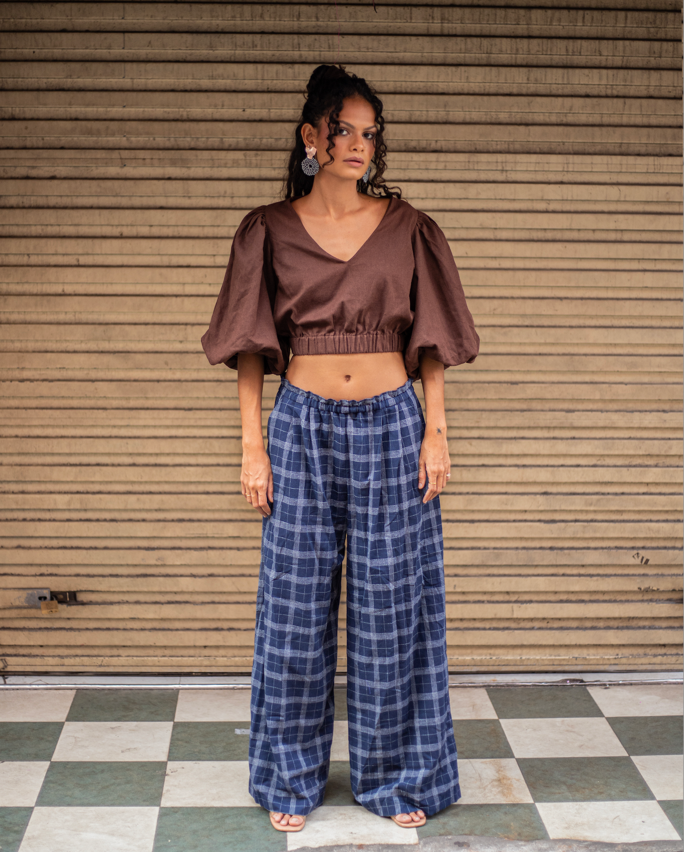 LOLA CHECK LINEN PANTS