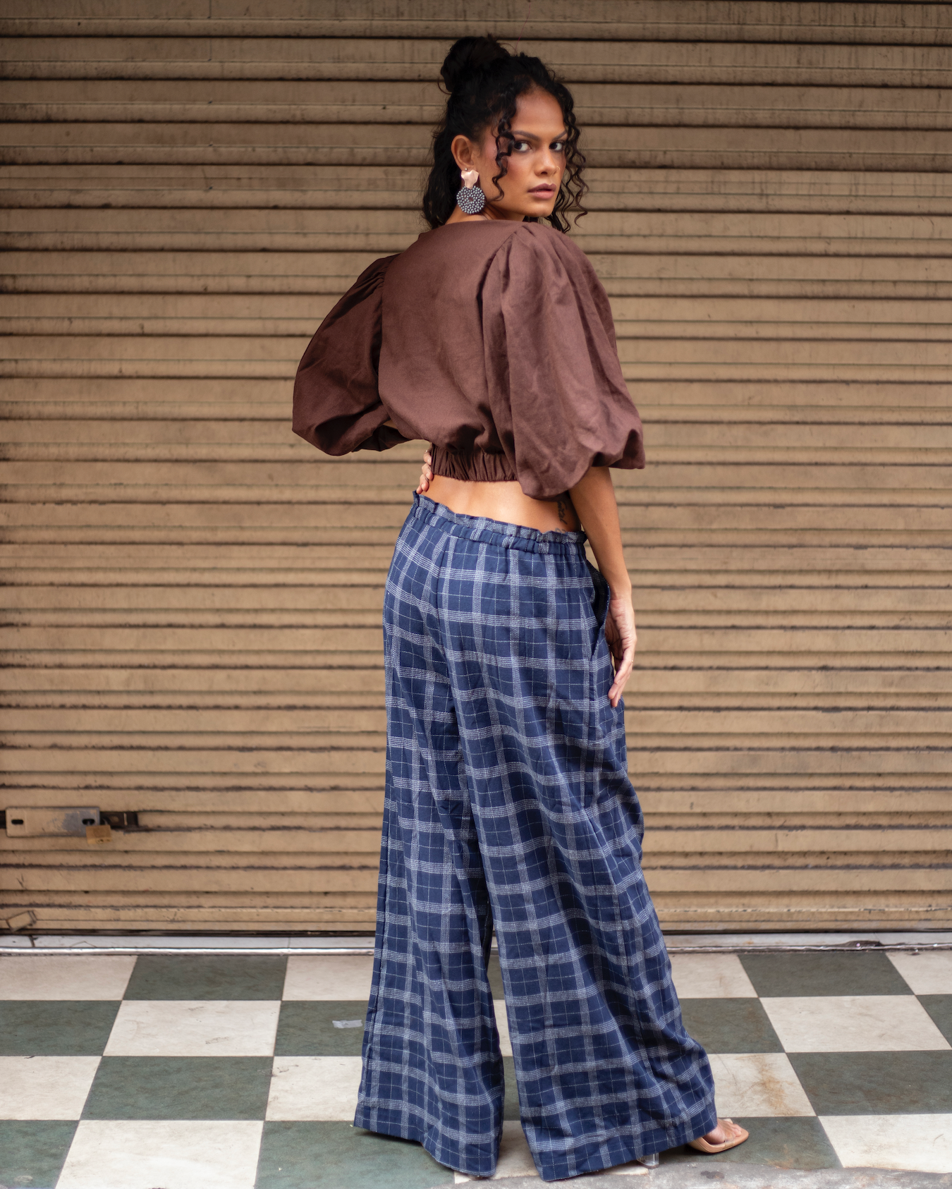 LOLA CHECK LINEN PANTS