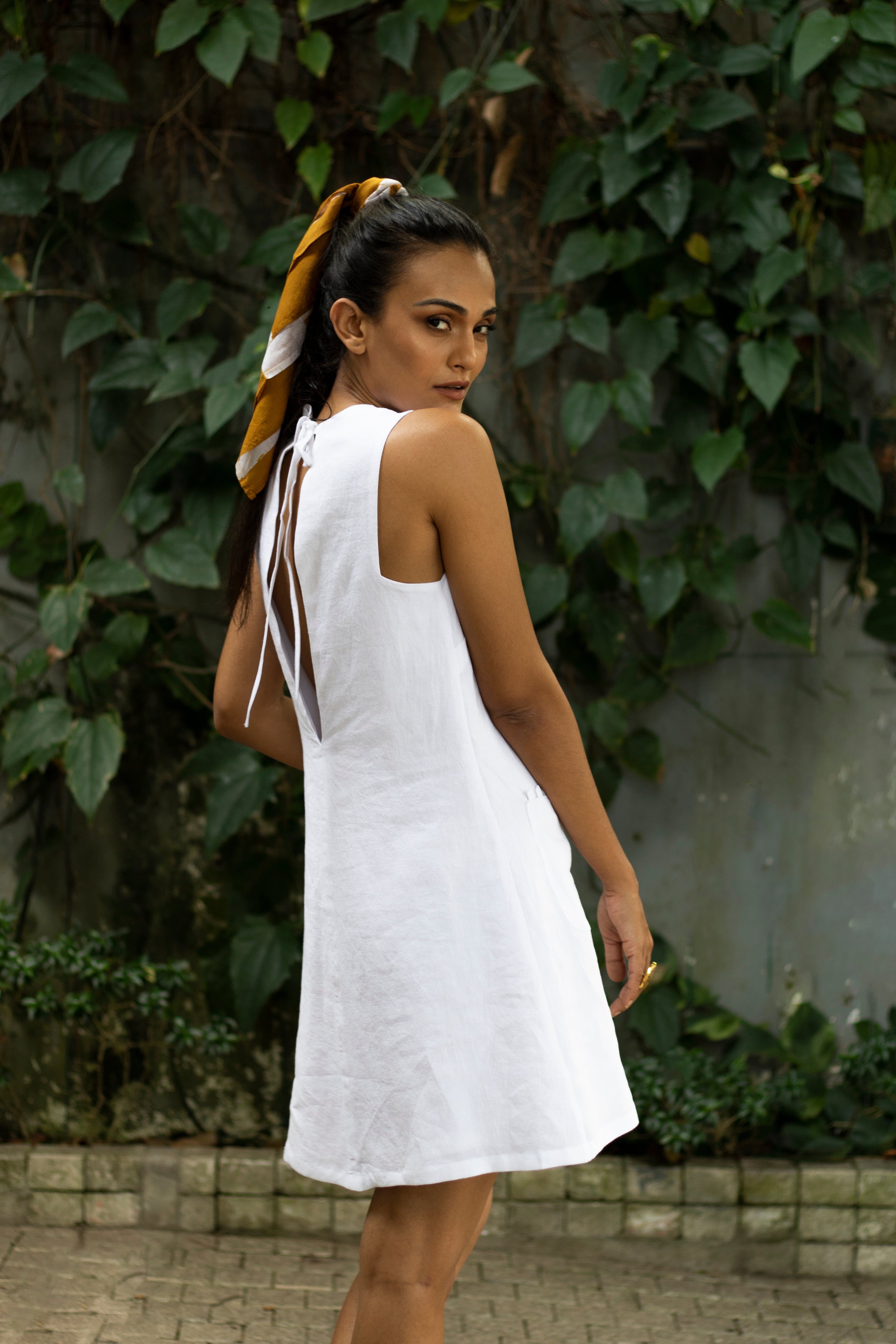 White linen cheap party dress