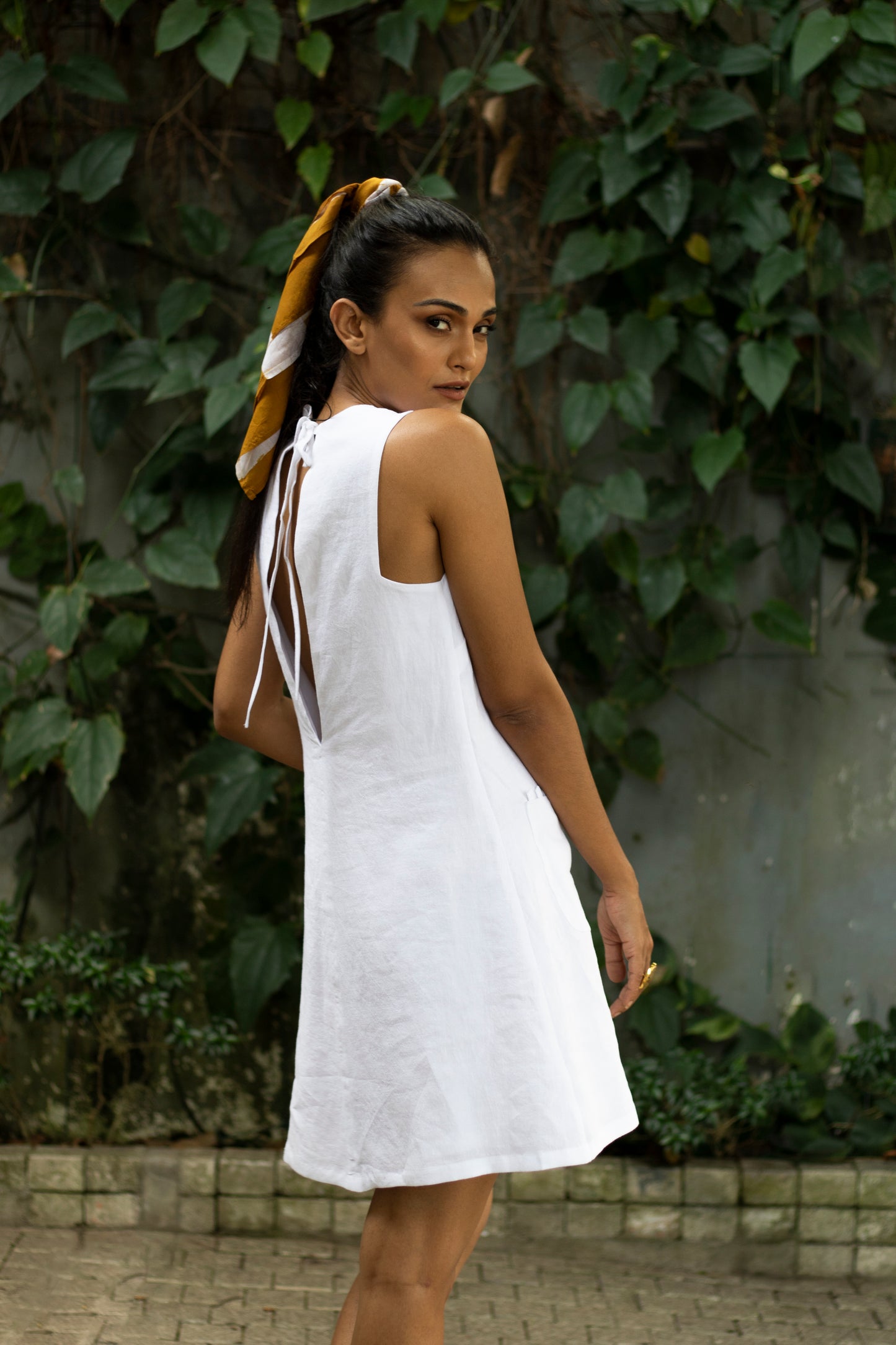WANDERLUST WHITE LINEN MINI DRESS