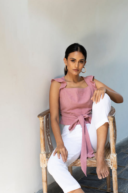 SUNSEEKER LINEN FRILL TOP WITH TIE - BACKLESS