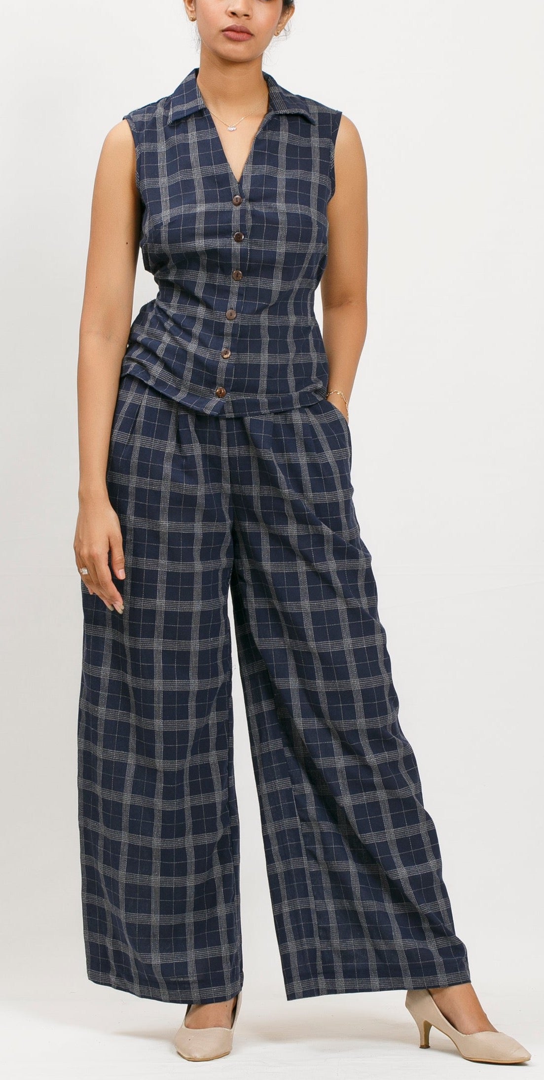 LOLA CHECK LINEN PANTS