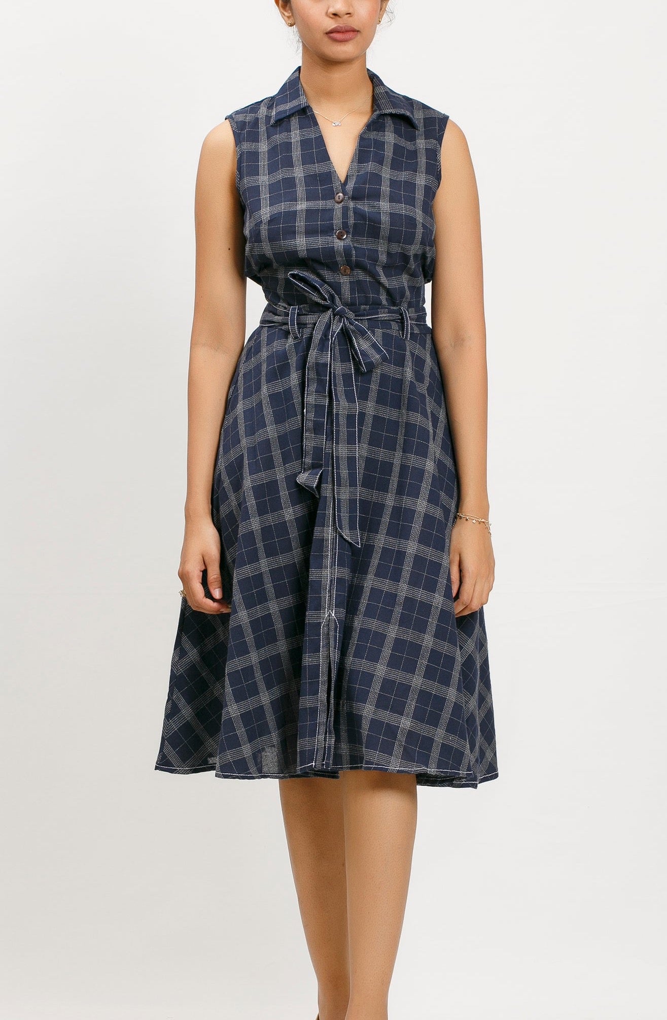 LUANA CHECK LINEN BLEND MIDI SKIRT