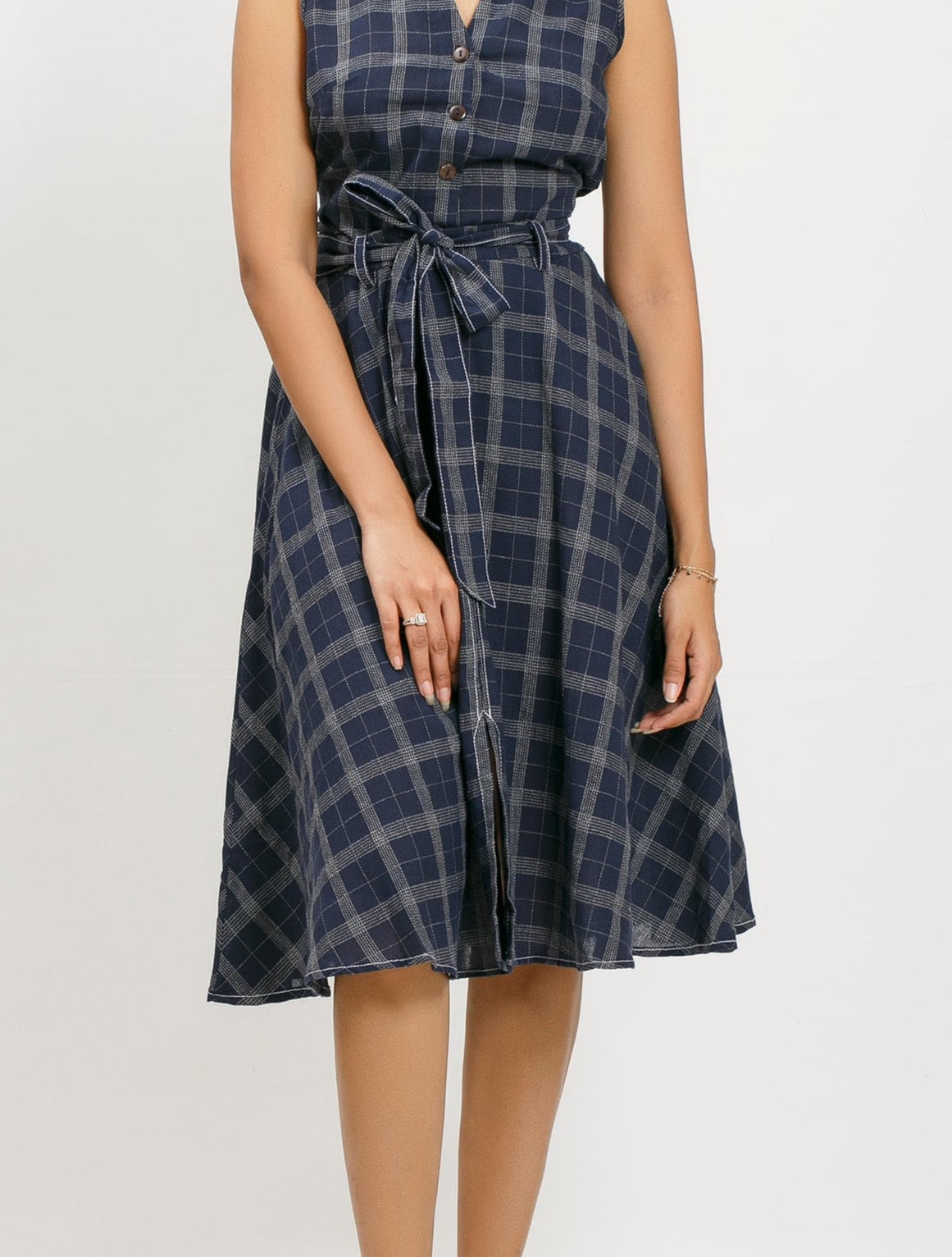 LUANA CHECK LINEN BLEND MIDI SKIRT