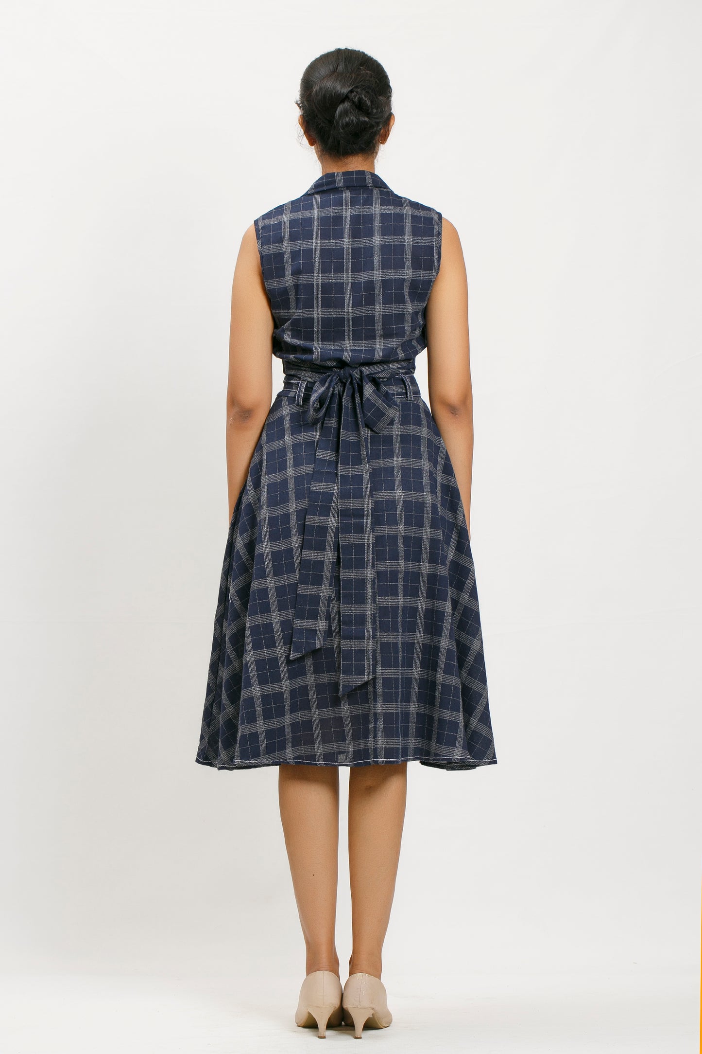 LUANA CHECK LINEN BLEND MIDI SKIRT