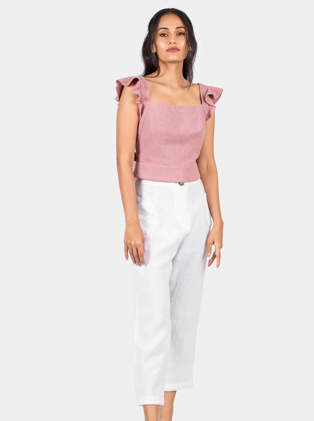 SUNSEEKER LINEN FRILL TOP WITH TIE - BACKLESS