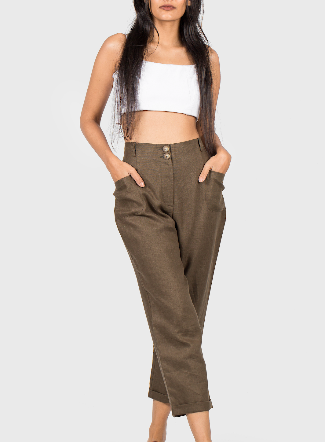 PARADISE SAFARI 3/4 WHITE LINEN PANTS WITH POCKETS – ileanathelabel