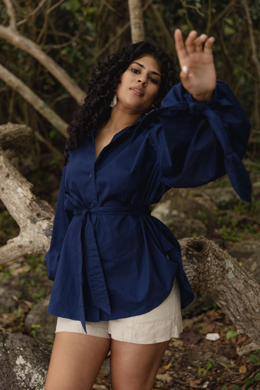 ROSE BALLOON SLEEVE BUTTO-UP SHIRT