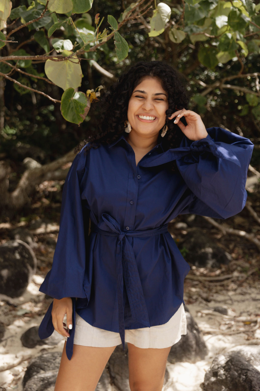 ROSE BALLOON SLEEVE BUTTO-UP SHIRT