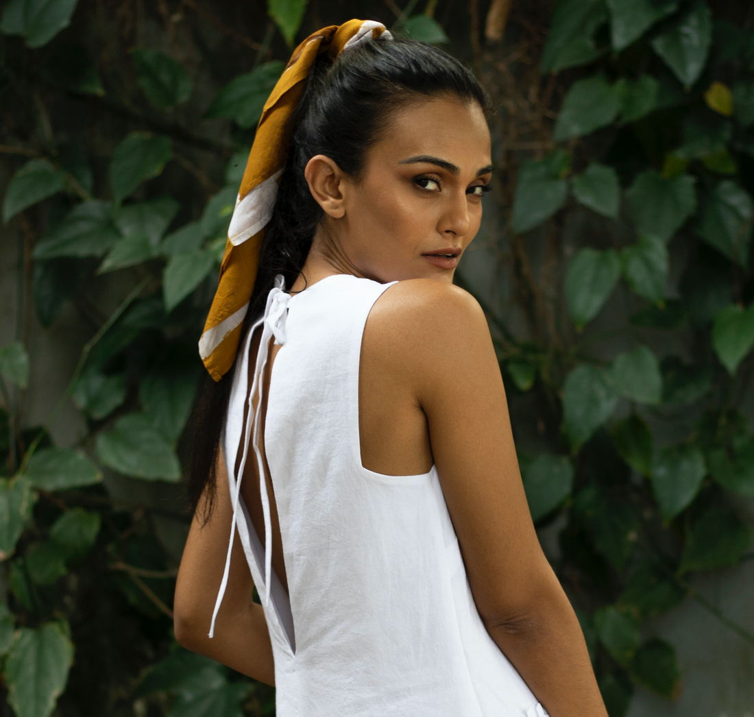Perfect shift mini summer dress , Australian label , sustainable, backless , back tie