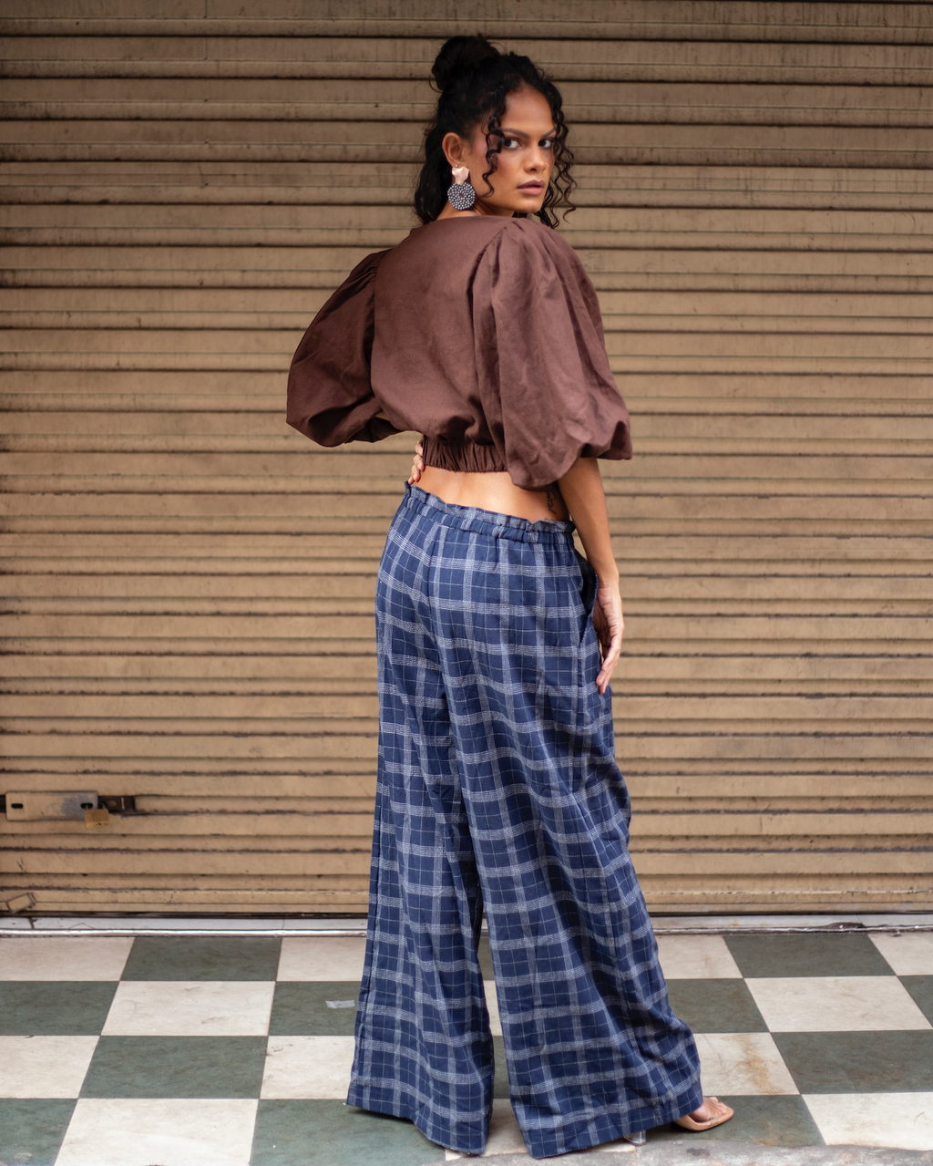 LOLA CHECK LINEN PANTS