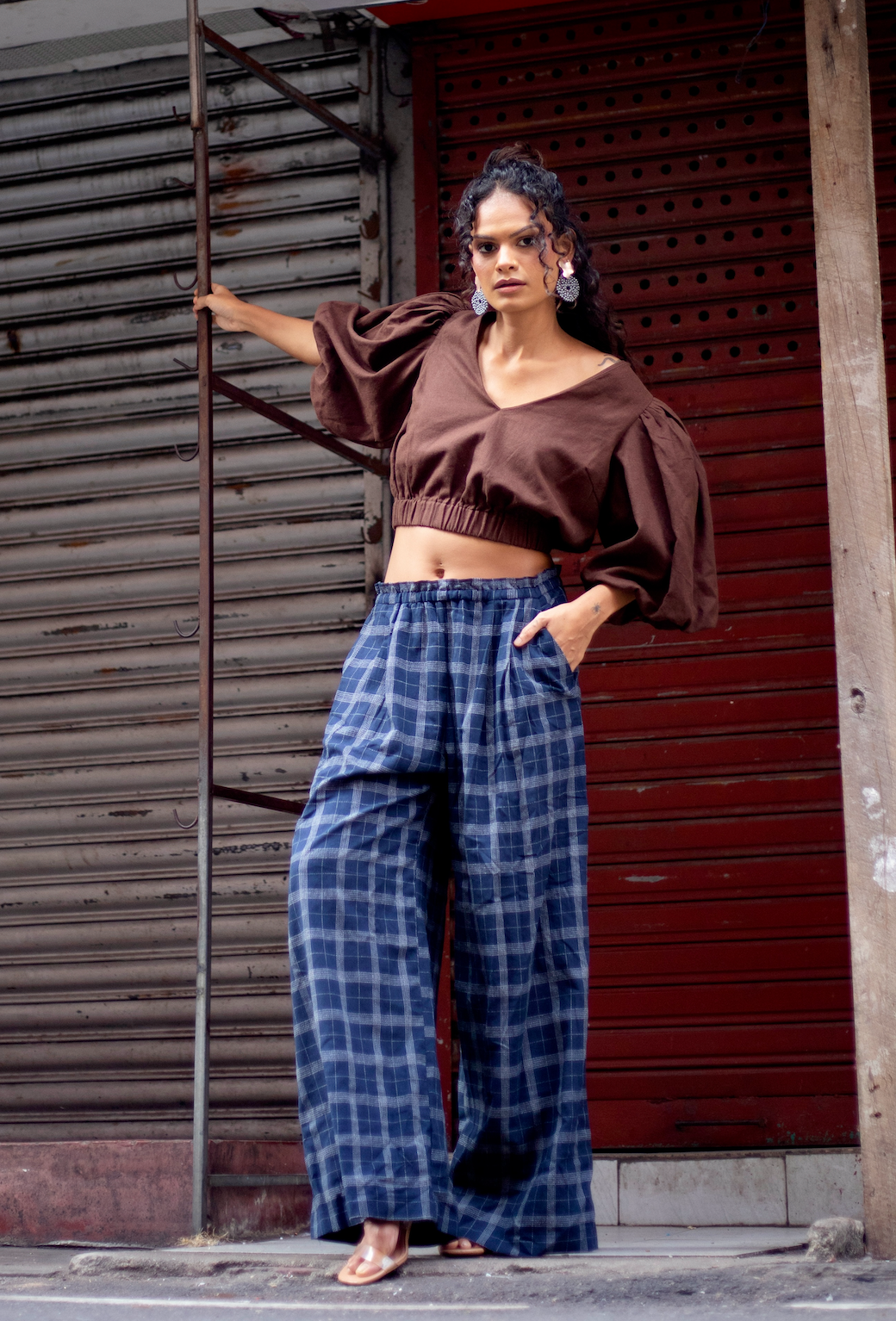 LOLA CHECK LINEN PANTS