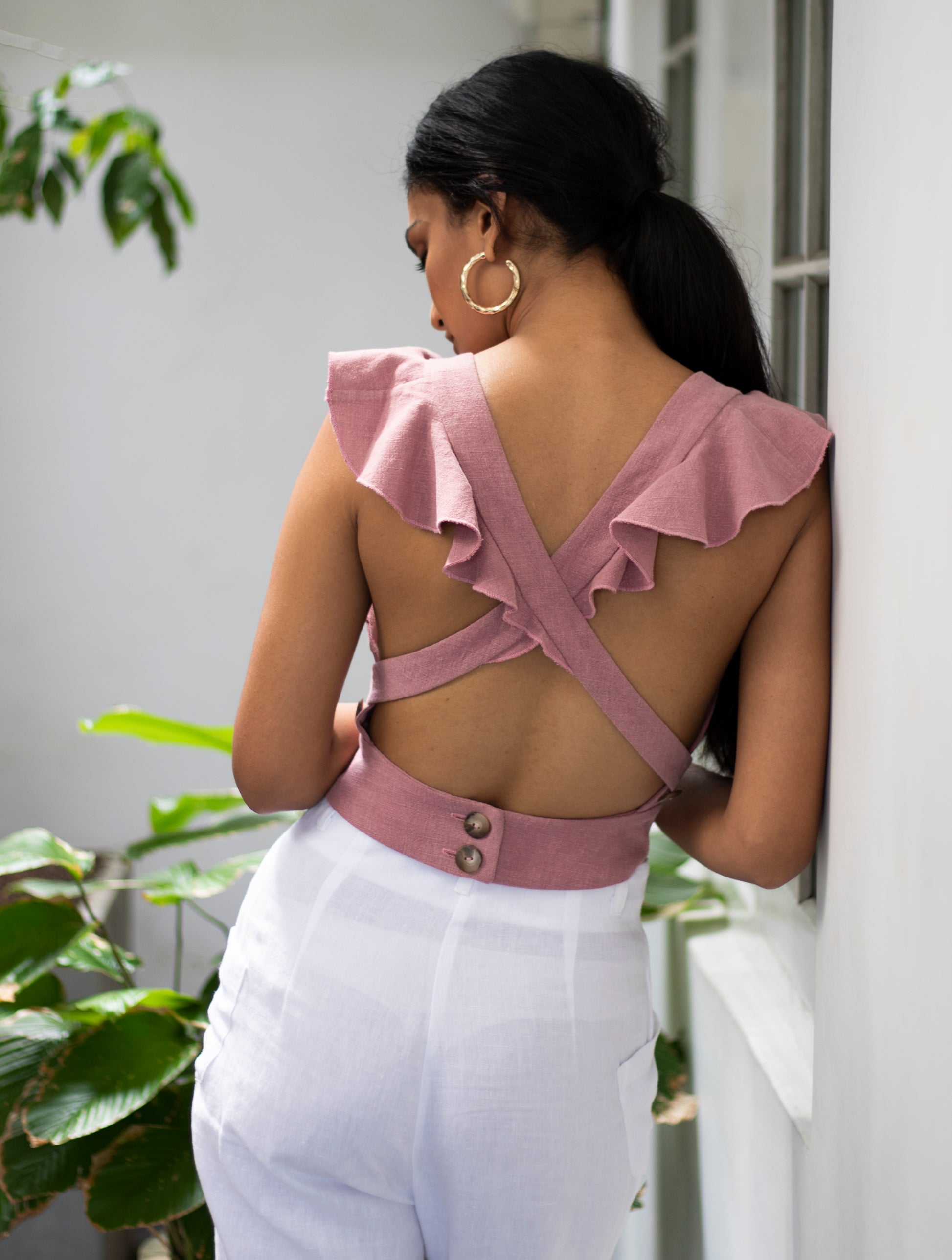 SUNSEEKER LINEN FRILL TOP WITH TIE - BACKLESS 