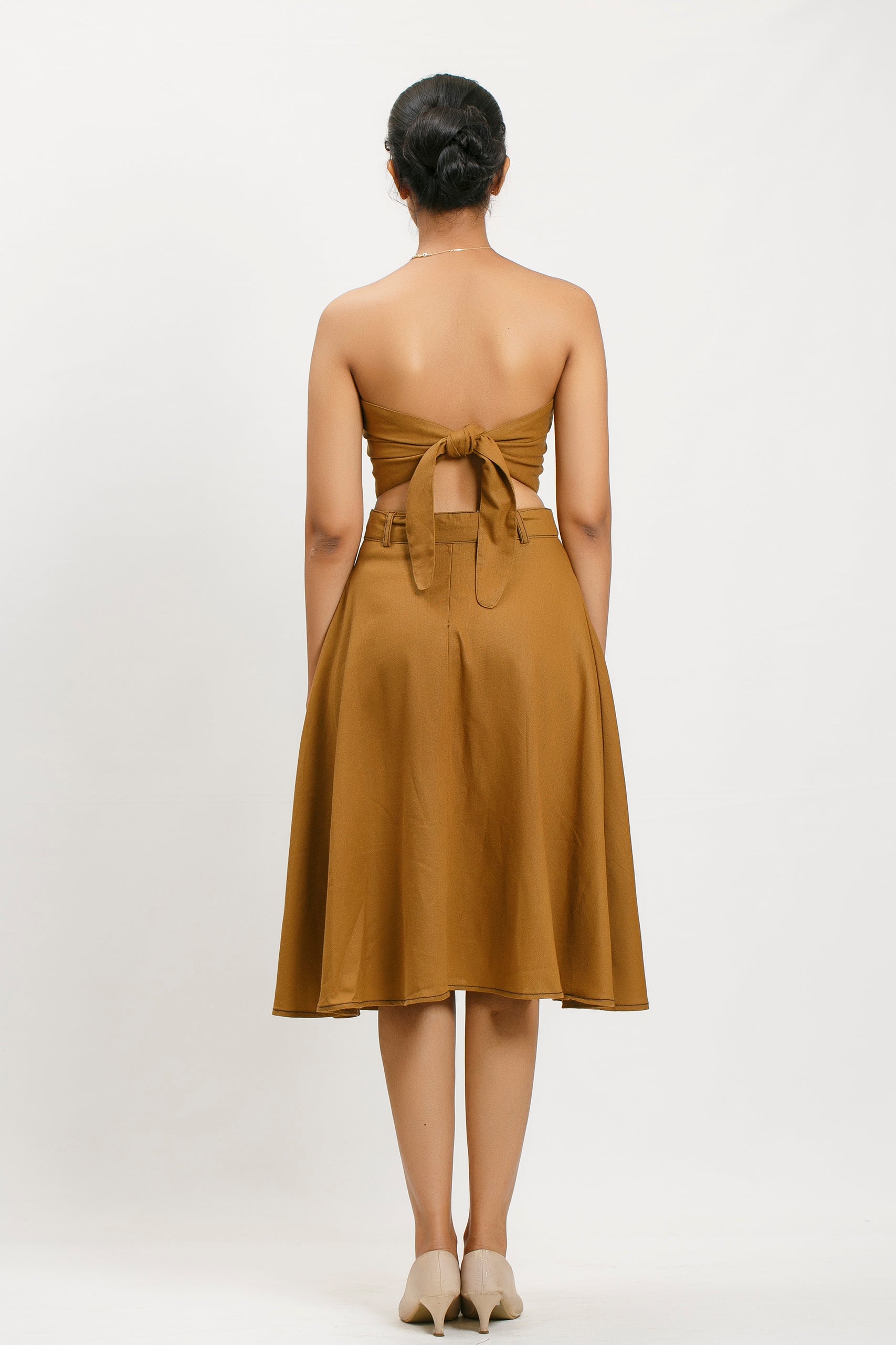 LUANA CHECK LINEN BLEND MIDI SKIRT