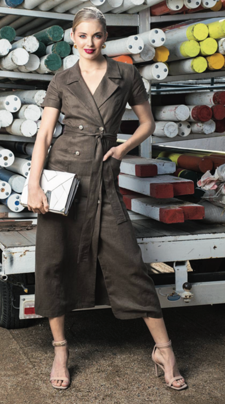 SOUL TRAVELLER  KHAKI LINEN DRESS