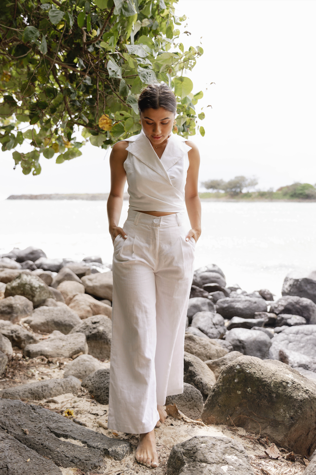 JASMINE TAILORED TROUSERS | HIGH-WASITED | DOUBLE BELT LOOPS IN WHITE