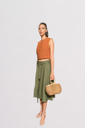 BURNT ORANGE SLEEVELESS LINEN TOP WITH COCONUT SHELL BUTTONS - ARUKA TOP BY Ileana The Label 